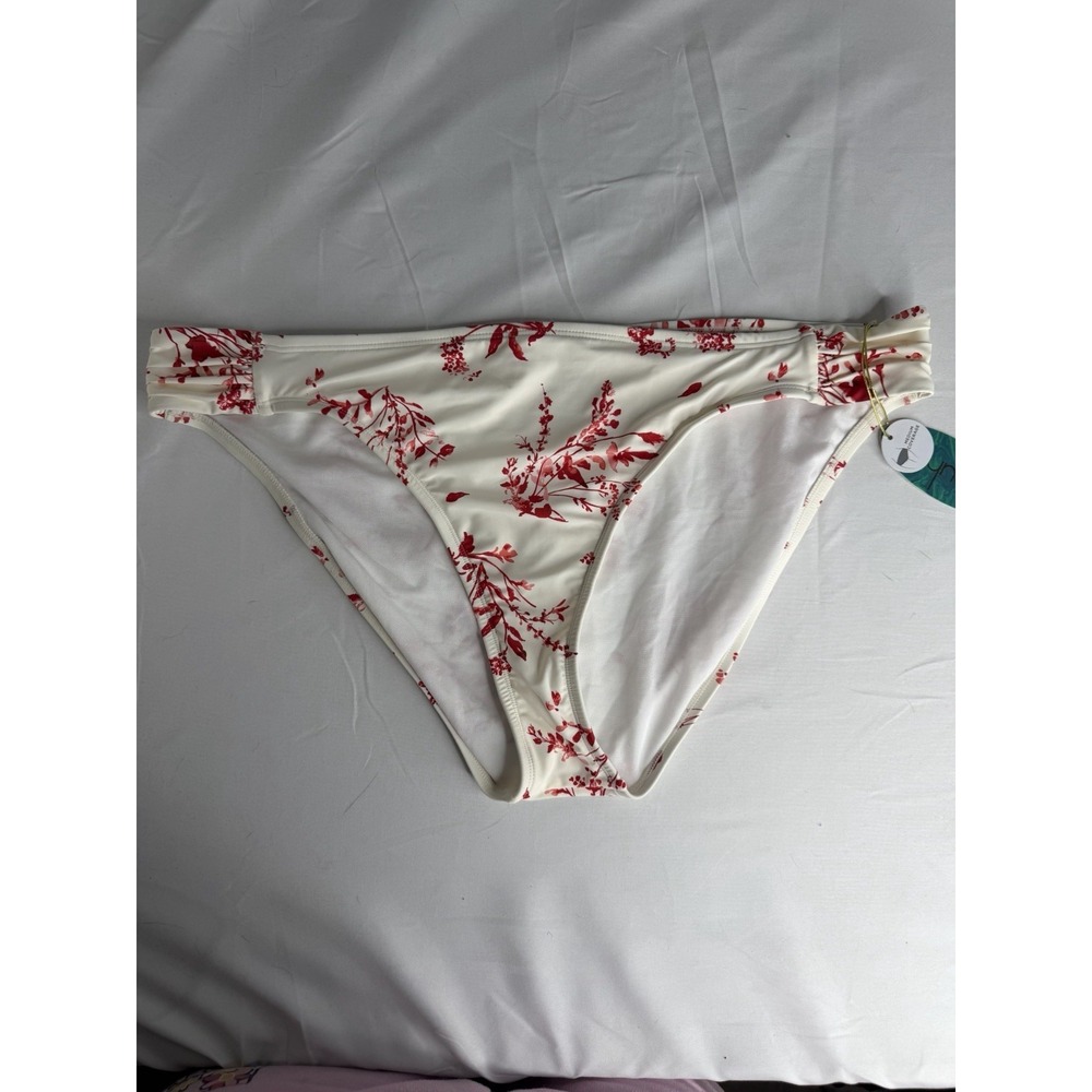 Mynah Cream Red Floral Bikini Swim Bottoms Hipster XL‎ Moderate Coverage NWT